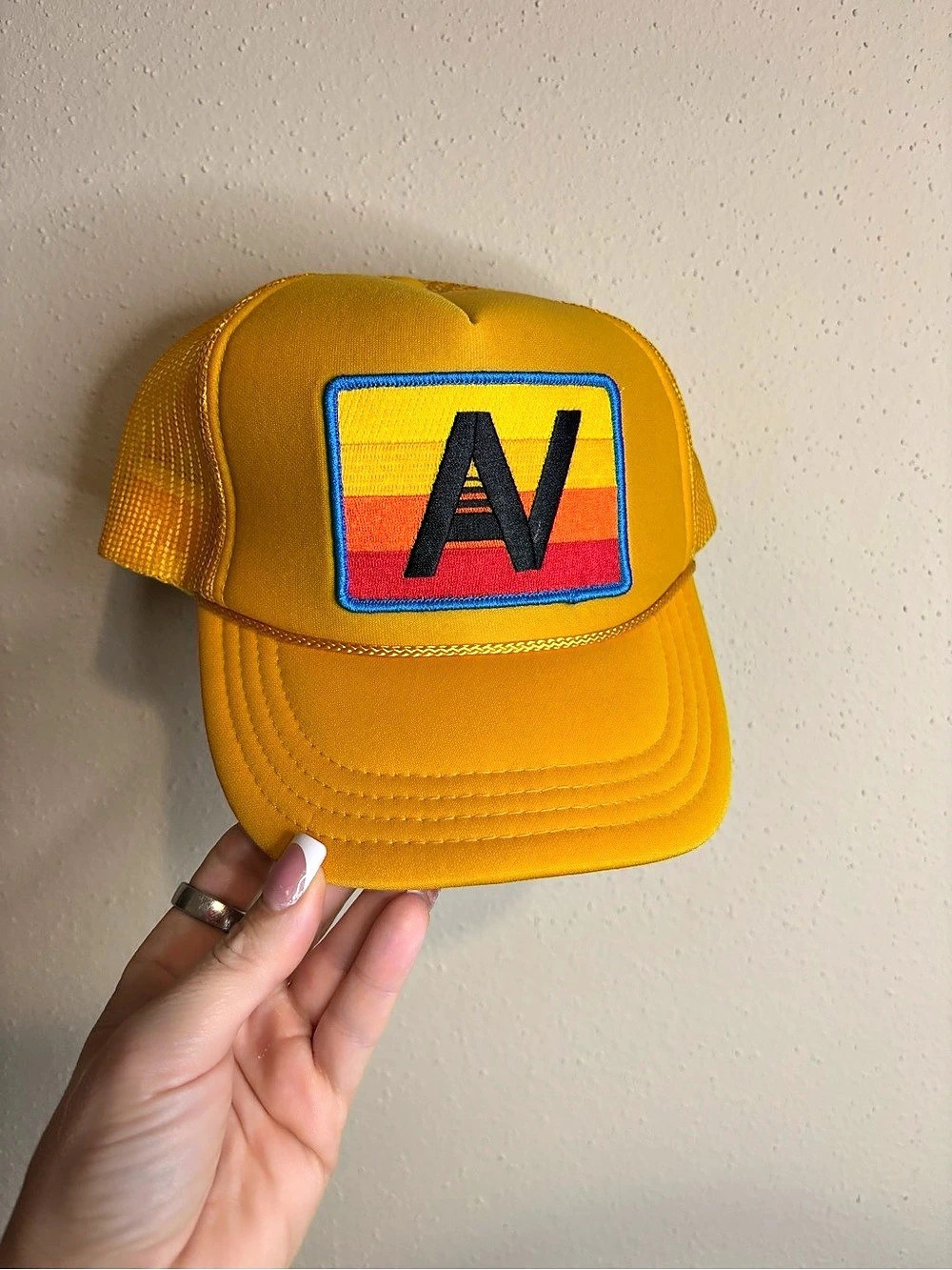 Aviator Nation Logo Vintage Trucker Hat Yellow & Red